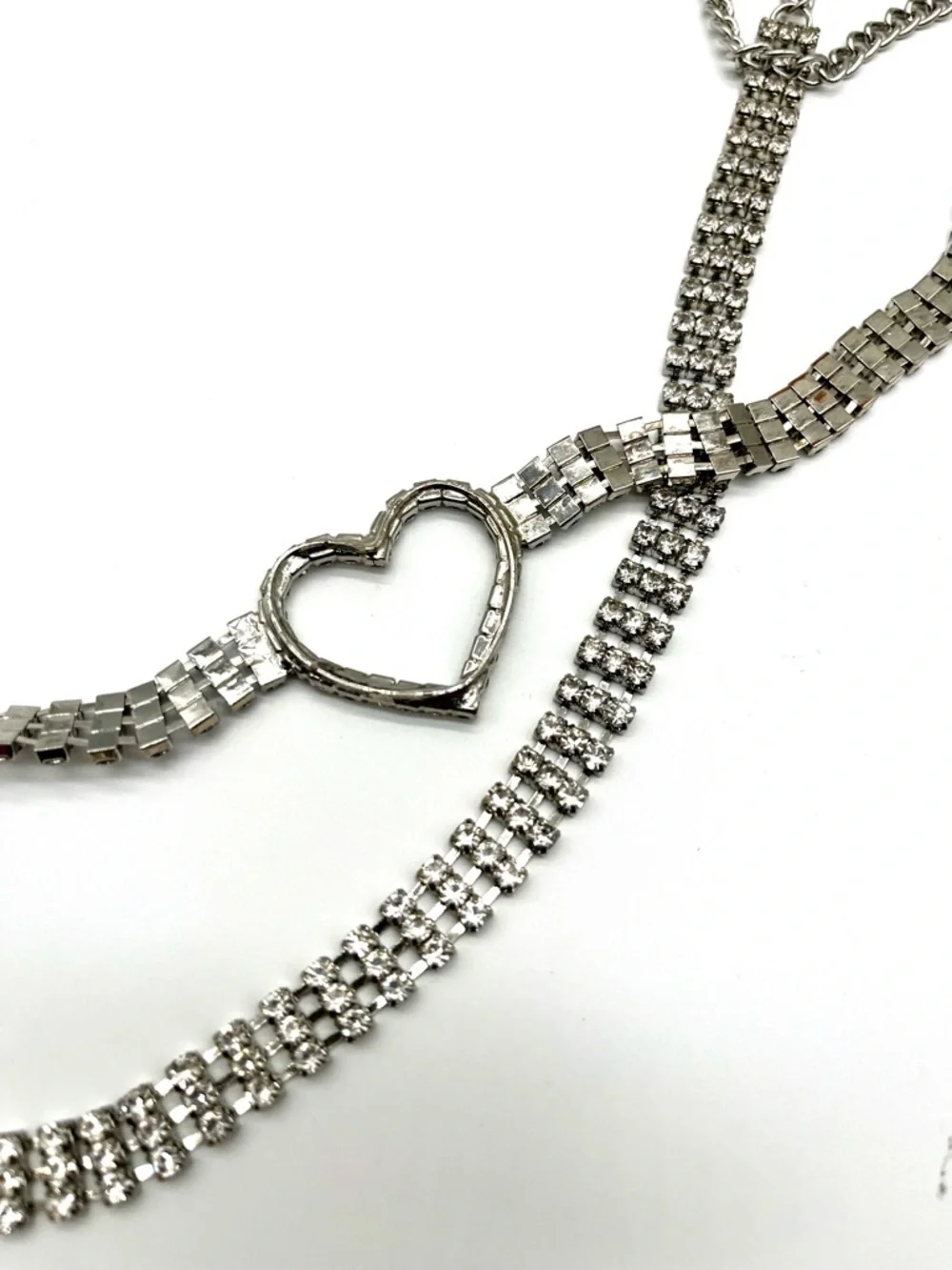Belt Heart Shaped Silver Adjustable 3 Rows of Rhinestones 42